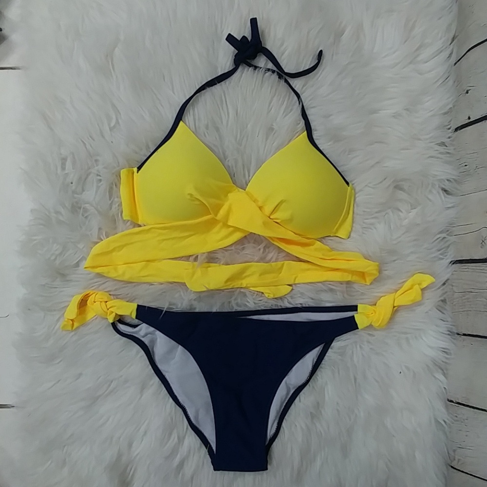 Yellow and blue push up bikini - Picture 3 of 6